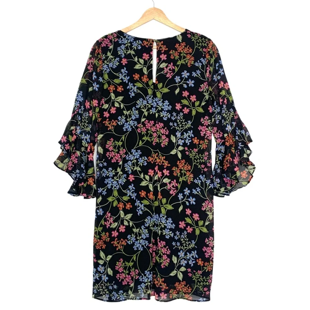 Calvin Klein Women's 3/4 Sleeve Floral Printed Chiffon Dress Size 8